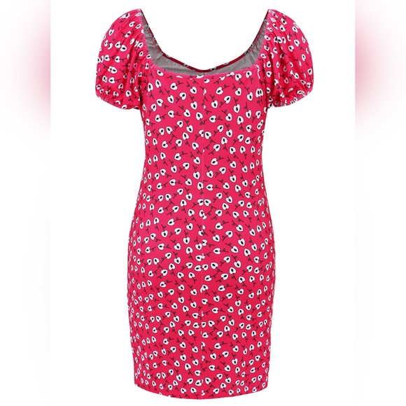 Printed V-Neck Short Sleeve Deep Rose Mini Dress - Picture 5 of 7